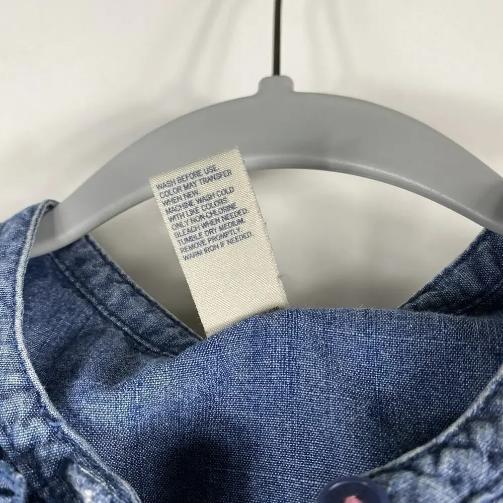 OshKosh B'Gosh Girls Size 7 Ruffle Detail Denim Dress Blue 100% Cotton